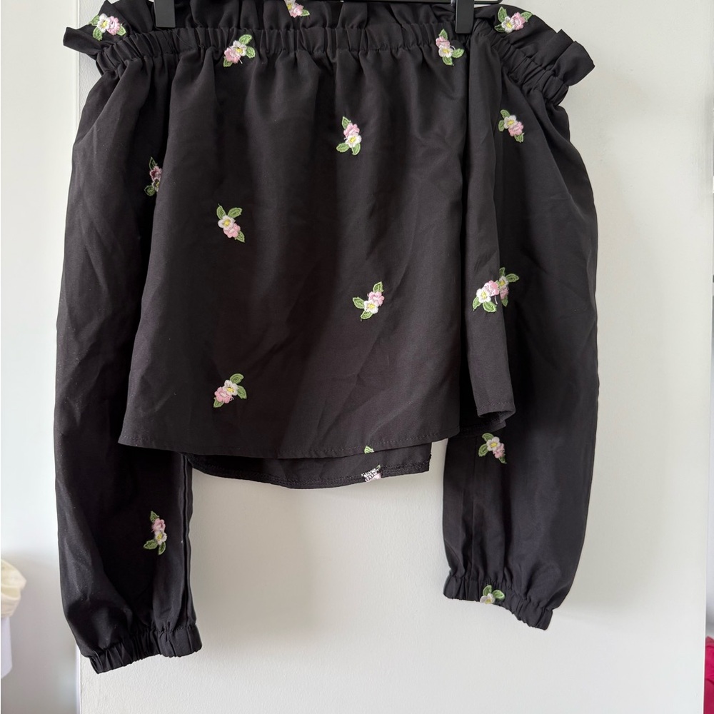 Floral Off-Shoulder Black Blouse